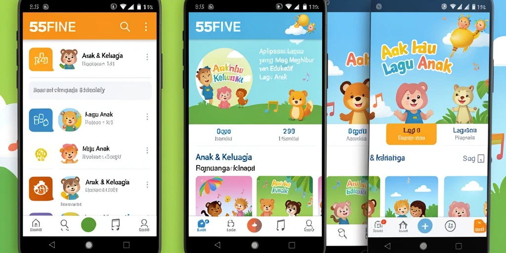 Tampilan antarmuka aplikasi 55FIVE yang menarik dan ceria.