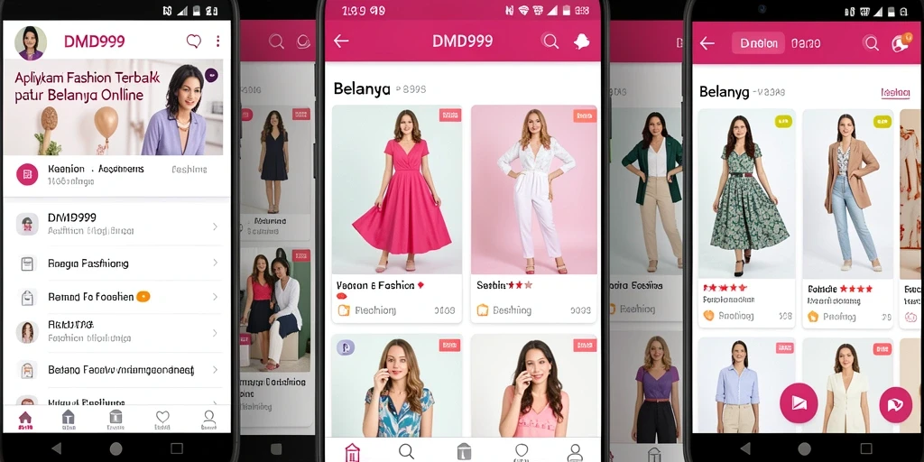 Tampilan antarmuka DMD999 yang menarik dan fungsional untuk belanja fashion.