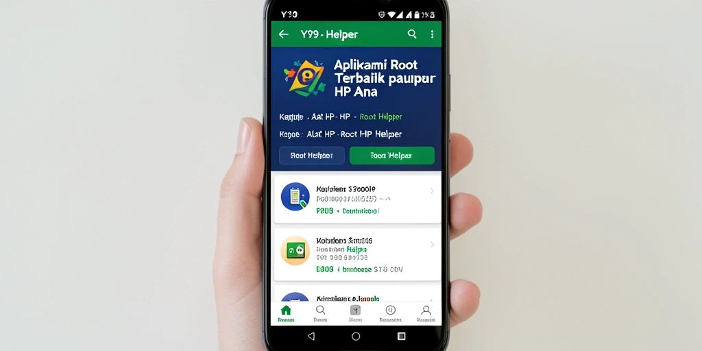 Tampilan utama aplikasi Y89 menunjukkan fungsi Root Helper yang intuitif.